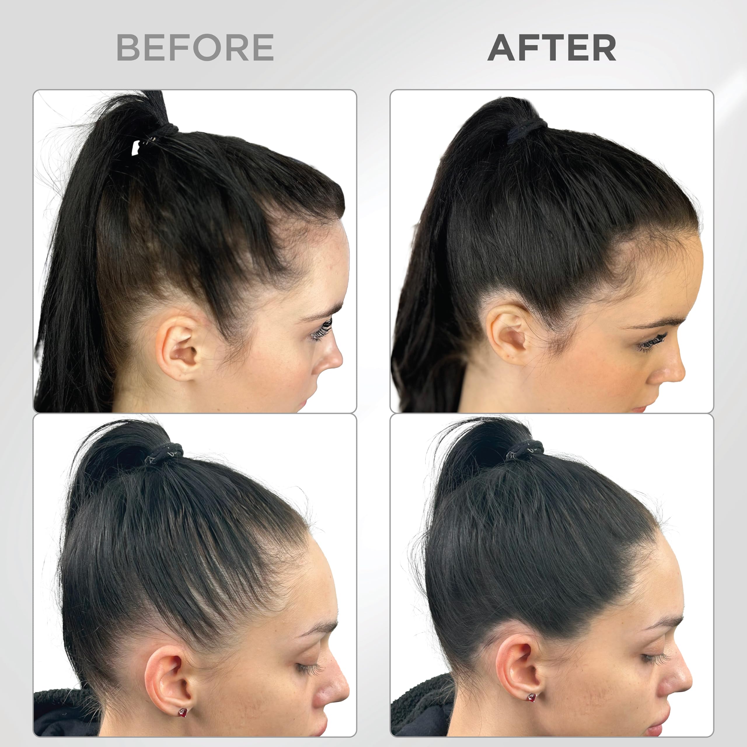 THICK FIBER before and after on part line, visibly fuller look