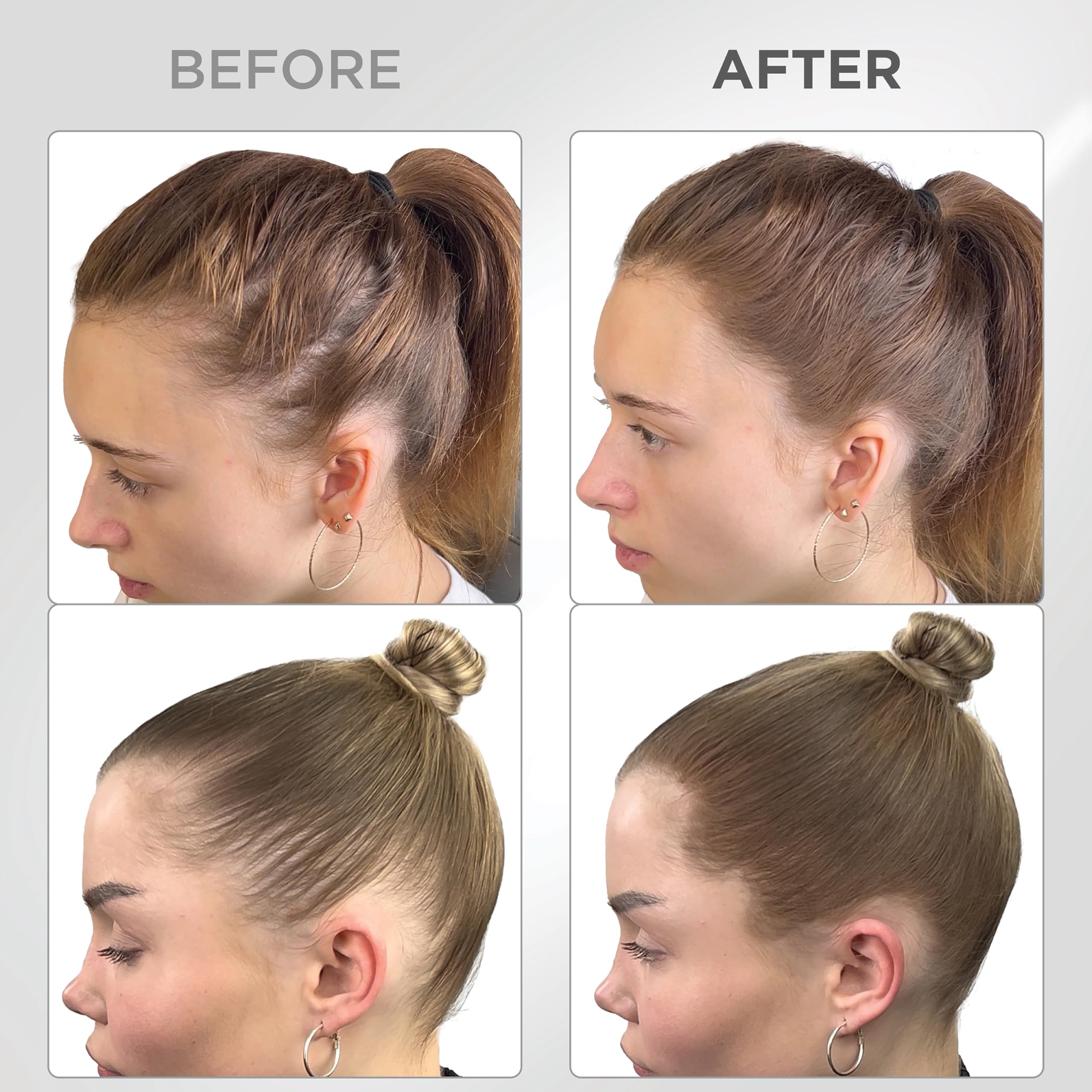 THICK FIBER brush applying powder to hairline for natural-looking fuller coverage benefit