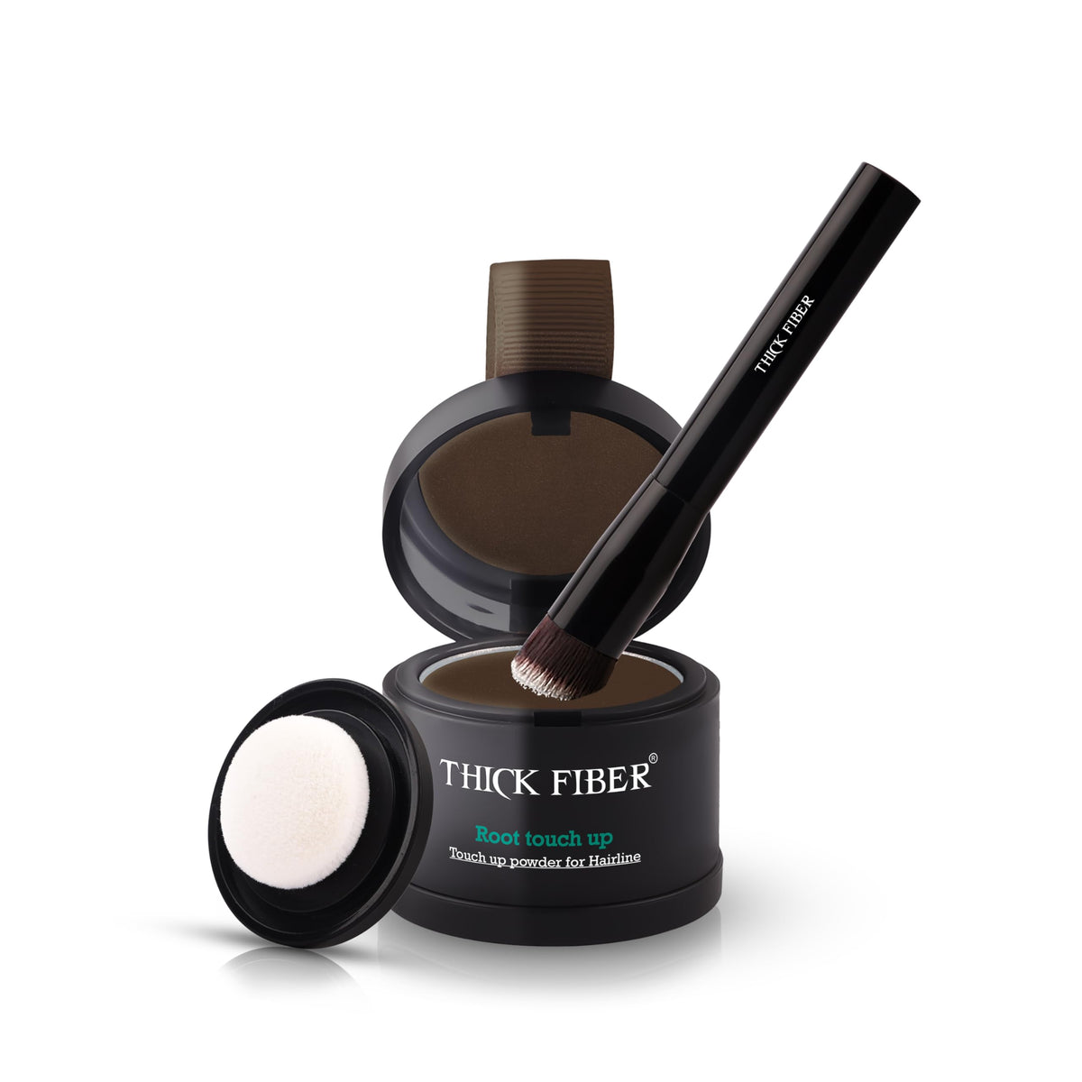 Thick Fiber front packaging showing product benefits and dark brown shade
