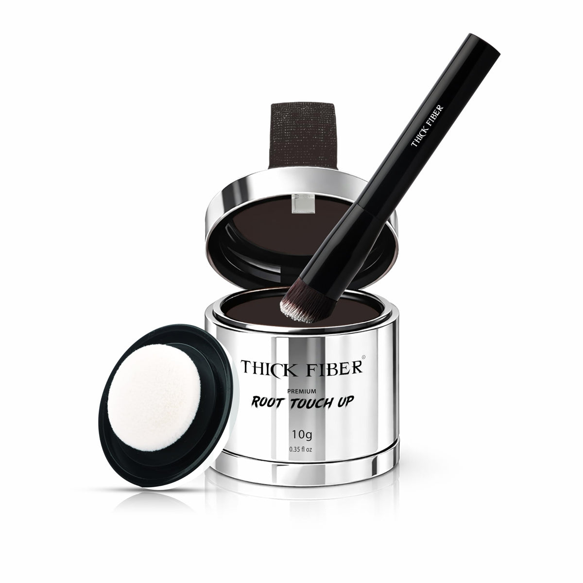 THICK FIBER front packaging showcasing compact kit and benefit of instant coverage