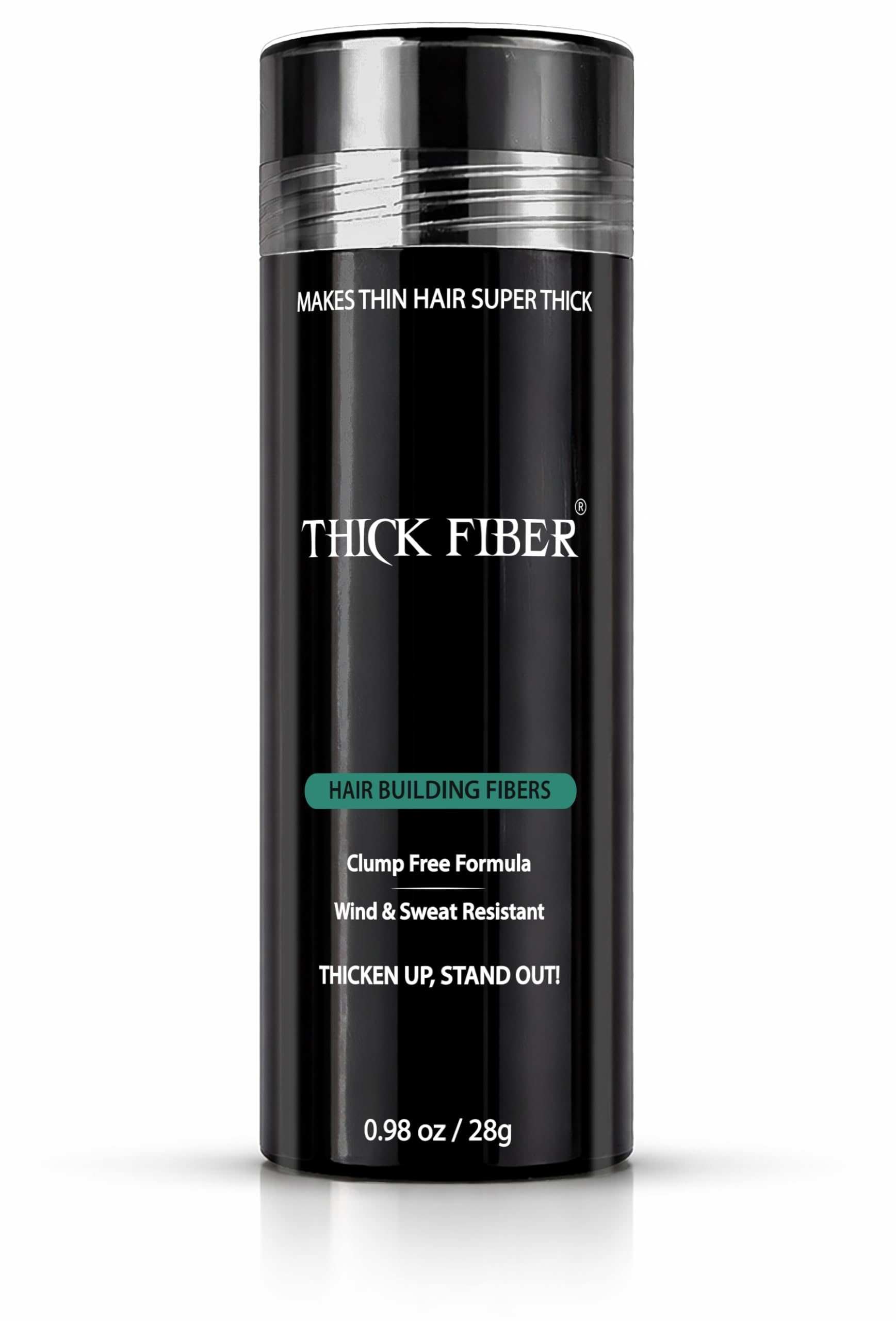 Thick Fiber front packaging showing medium brown shade and instant coverage benefit