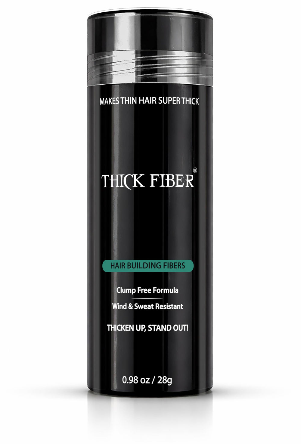 Thick Fiber front packaging showing medium brown shade and instant coverage benefit