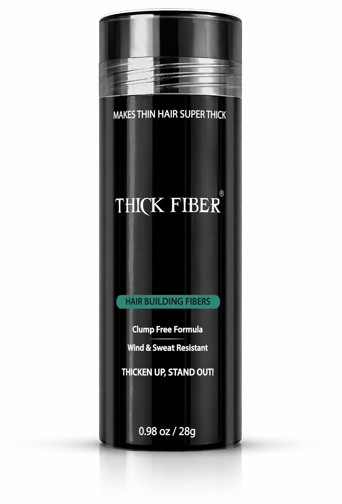 Thick Fiber front packaging showing medium brown shade and instant coverage benefit