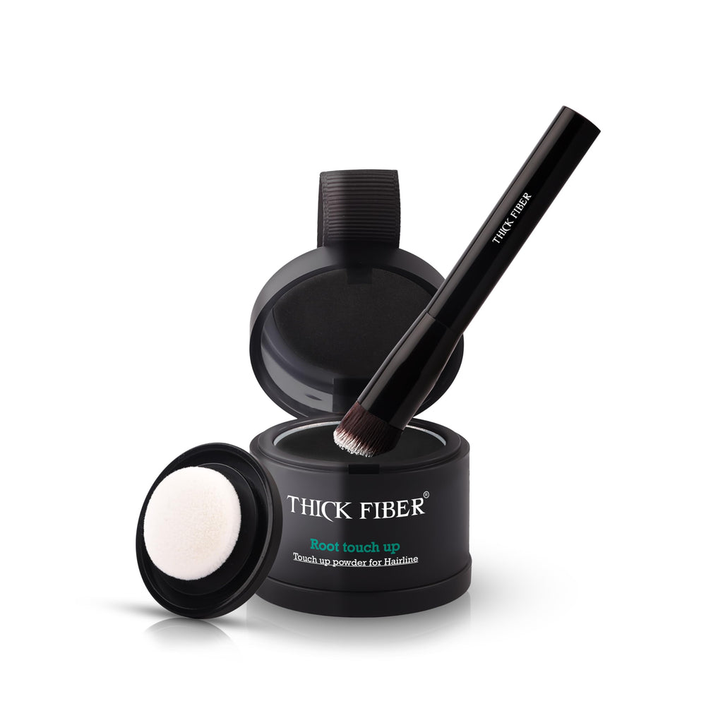 THICK FIBER front packaging showing product and brush, quick root coverage