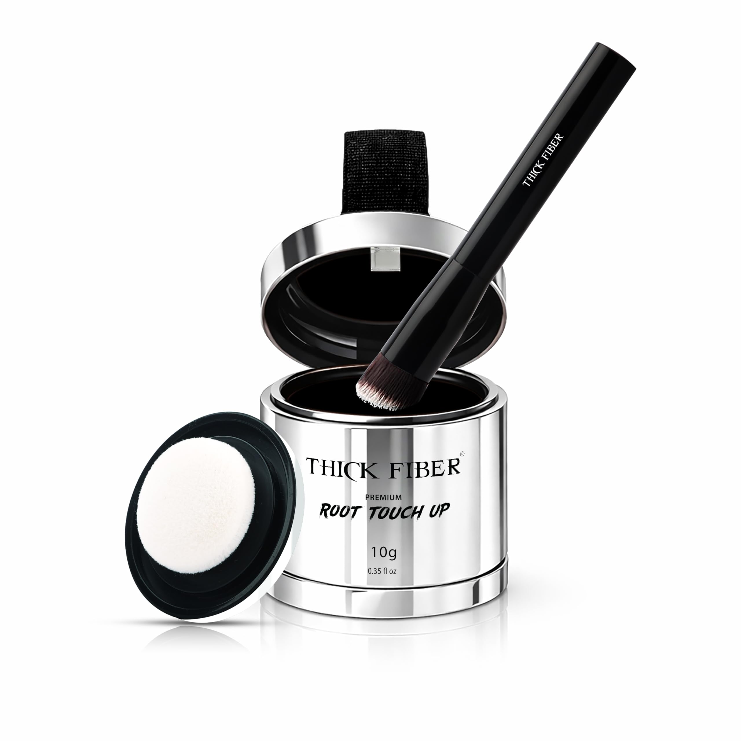 THICK FIBER front packaging showing compact kit and brand for quick touch-ups