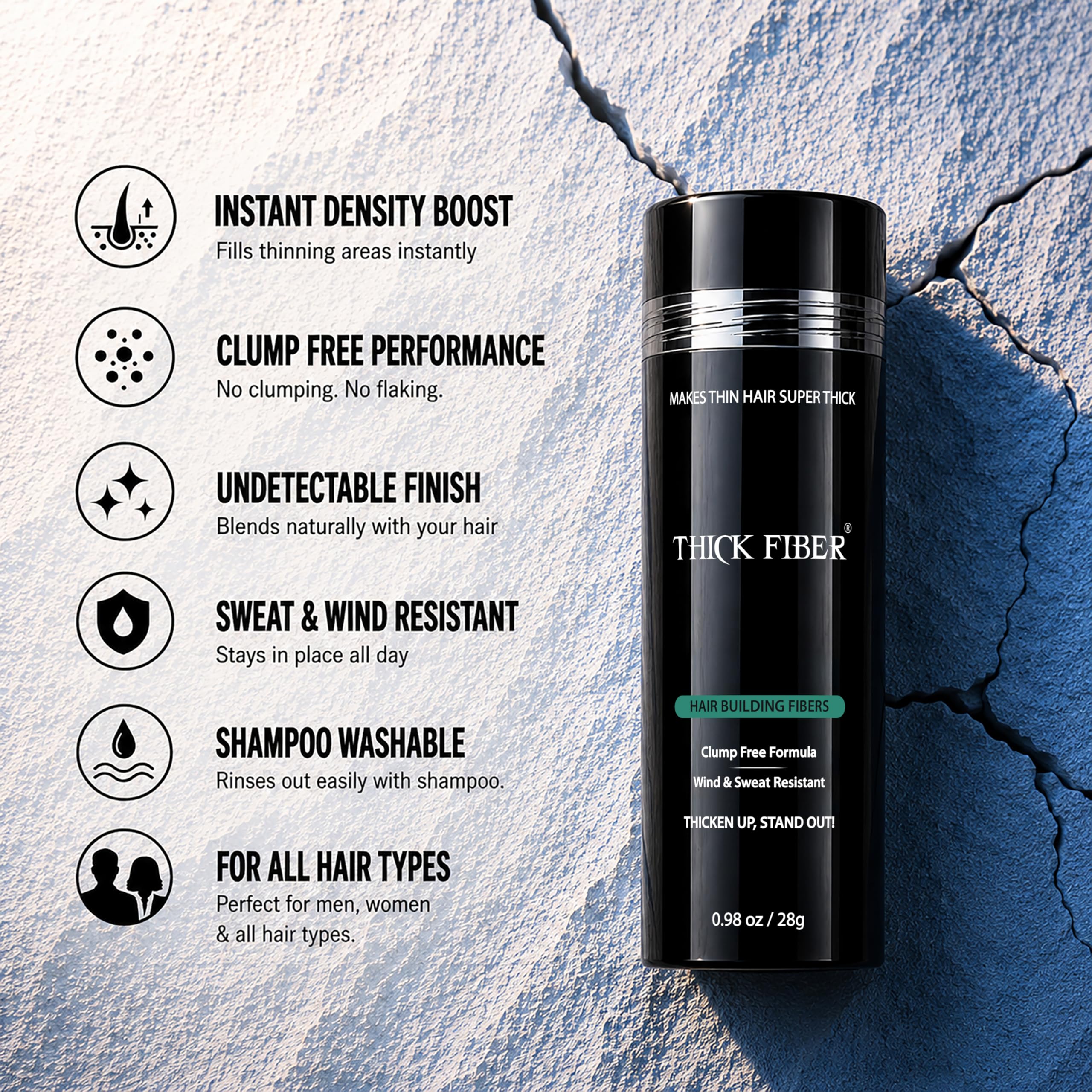 Thick Fiber label and weight visible conveying product details and ease-of-use benefit