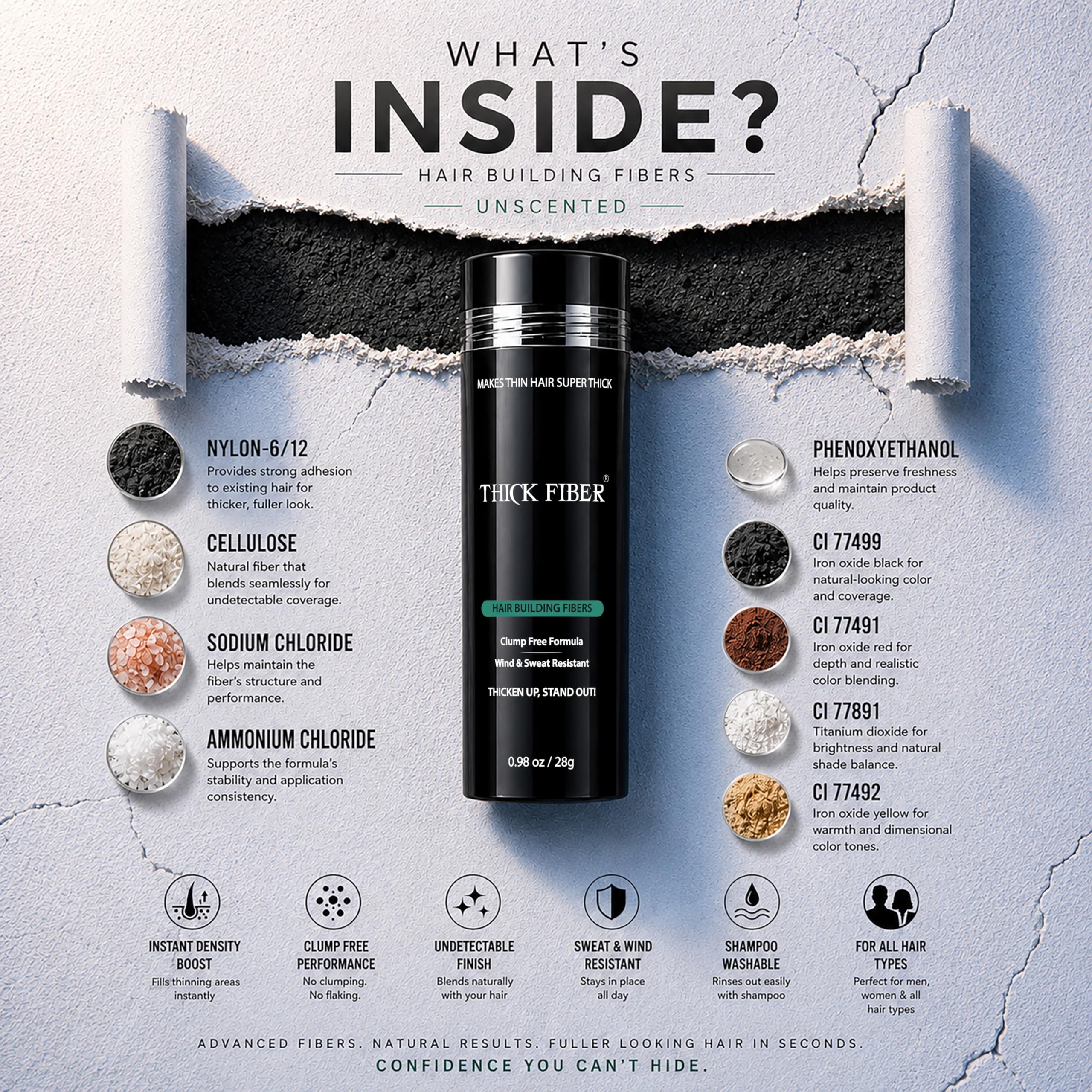 Thick Fiber used with hairspray demonstrating long-wear locking benefit