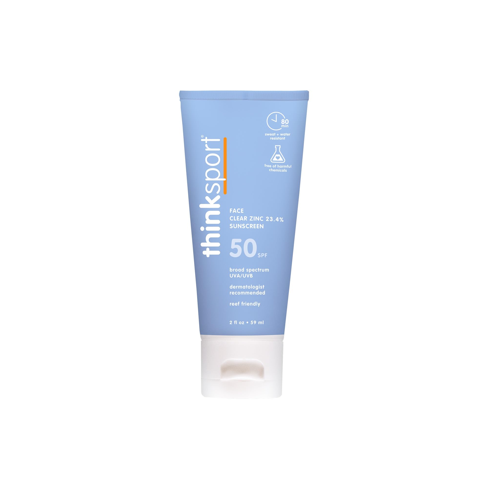 Thinksport front packaging showing SPF 50 protection and benefits