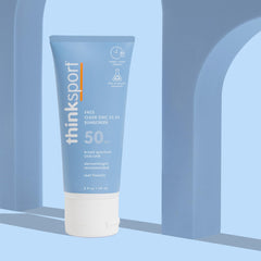 Thinksport sunscreen applied from tube in hand for easy on-the-go use