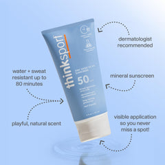 Thinksport lotion texture close-up showing non-greasy absorption benefit