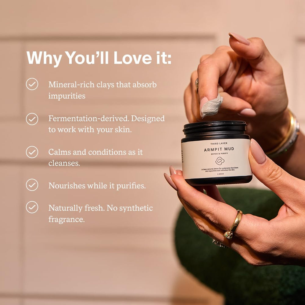 Third Layer jar open with product visible illustrating creamy clay and hygienic scoop