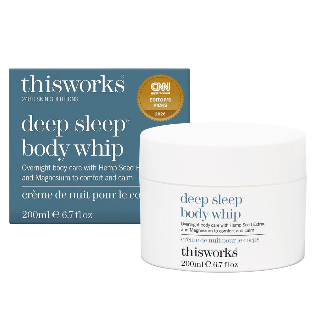 THISWORKS jar front view showing Deep Sleep Body Whip and soothing benefits