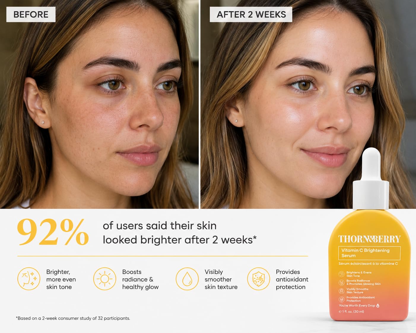 THORN & BERRY applying serum to face and neck for even tone