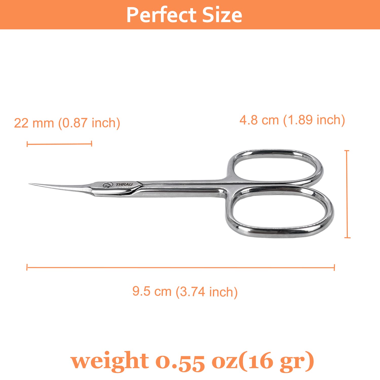 THRAU scissors beside ruler showing 3.7-inch scale for portability