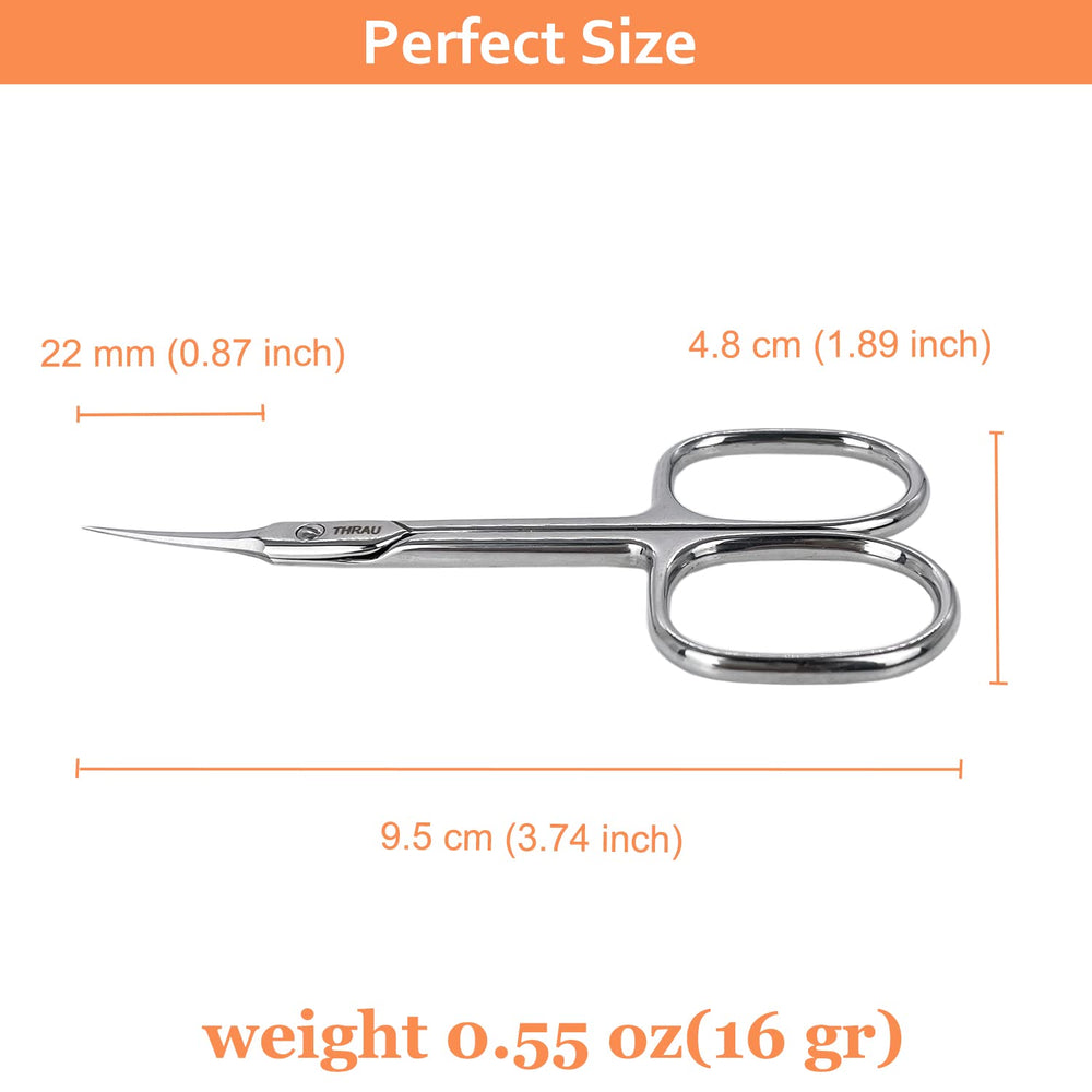 THRAU scissors beside ruler showing 3.7-inch scale for portability