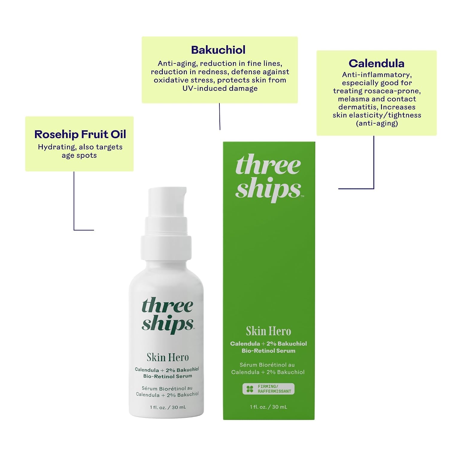 Three Ships hand applying serum to face illustrating easy absorption