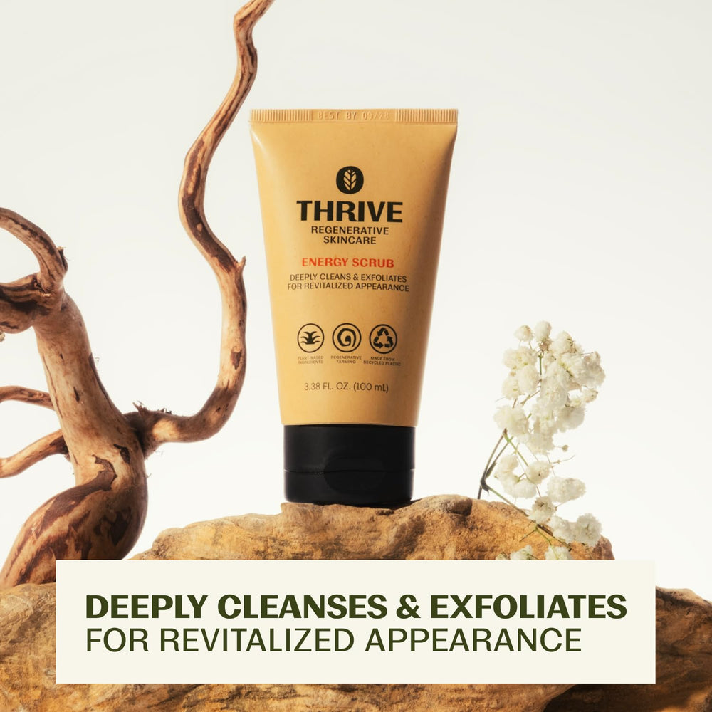 Thrive Natural Care label detail highlighting vegan, cruelty-free claims