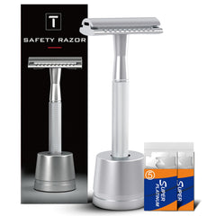 THURLADY razor front view showing sleek metal finish and balanced design benefit