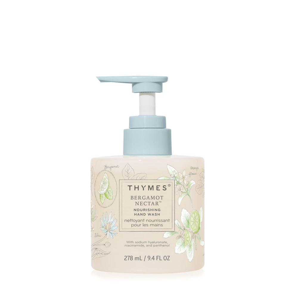 Thymes bottle front view showing bergamot nectar scent and elegant design for display