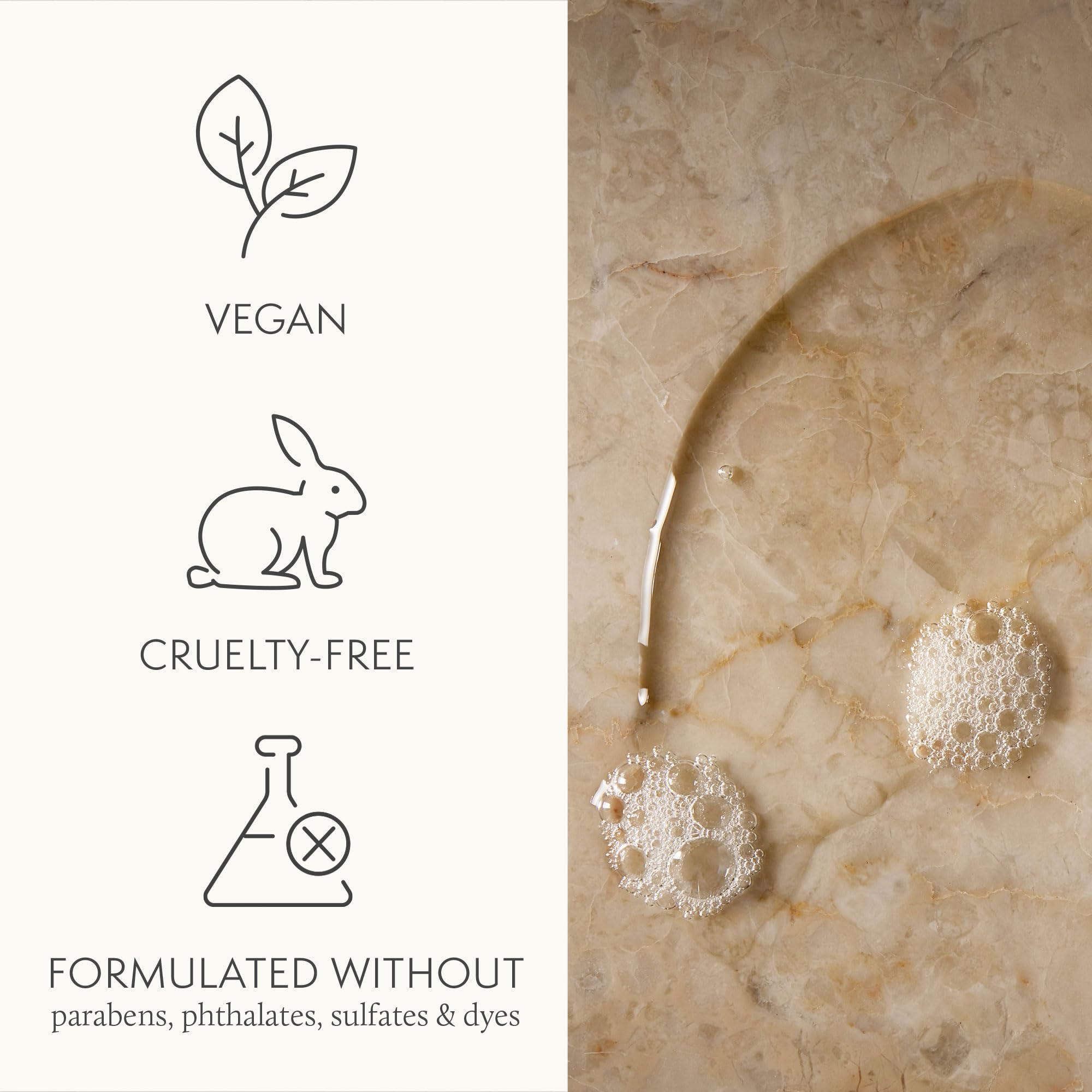 Foamy texture close-up showing Thymes soap lather and hydrating, skin-friendly feel