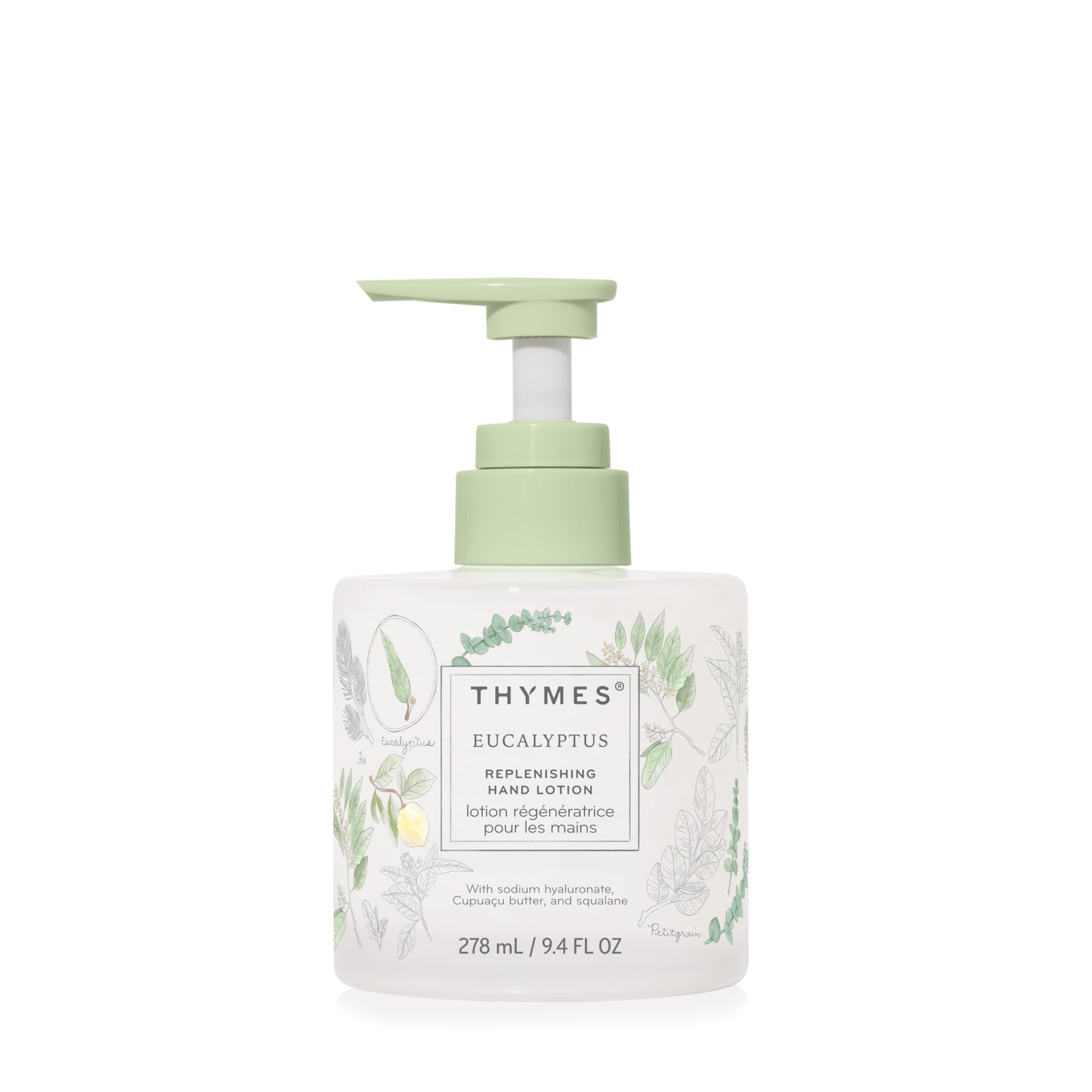 Thymes eucalyptus front packaging showing elegant bottle and label, highlighting premium presentation