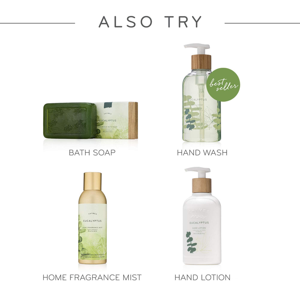 Thymes eucalyptus texture droplet on fingertip illustrating lightweight feel