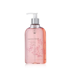 Thymes Kimono Rose front bottle showing elegant label and hydrates skin