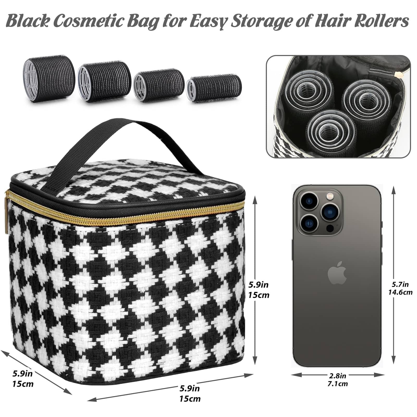 Tidponra compact cosmetic bag storing rollers for tidy travel convenience
