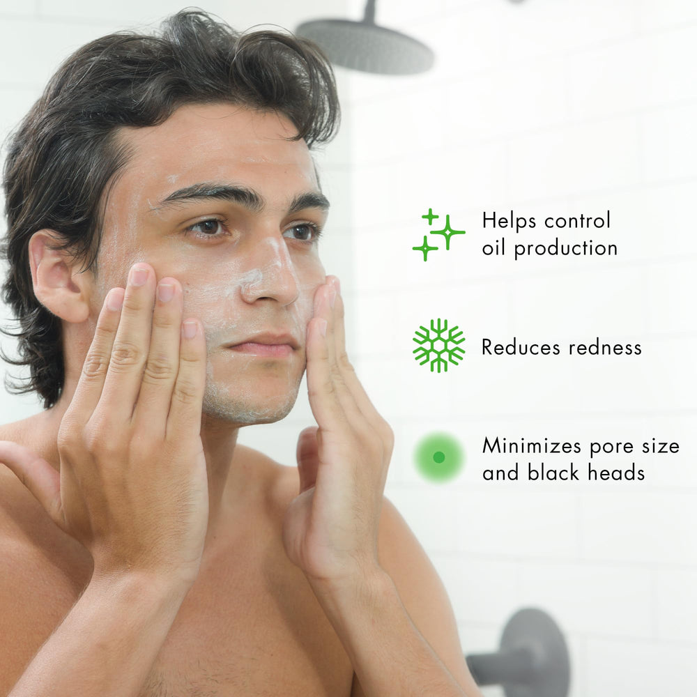 Tiege Hanley label closeup showing active ingredients and formula benefits