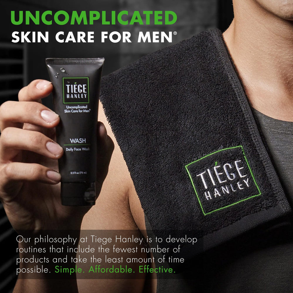 Tiege Hanley travel ready pouch with bottle, conveys easy grooming on the go
