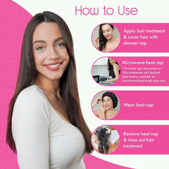 Tifara Beauty cap on model styling for hands-free at-home conditioning benefit