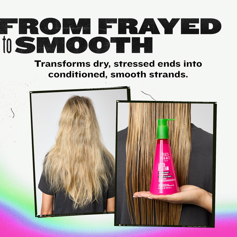 TIGI Bed Head before and after ends showing reduced split ends and smoother finish