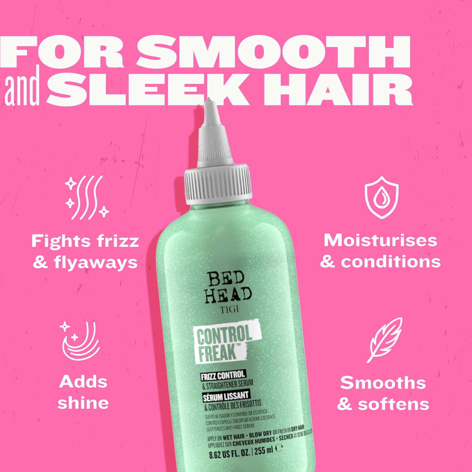 TIGI Bed Head held in hand showing bottle size and travel-friendly benefit