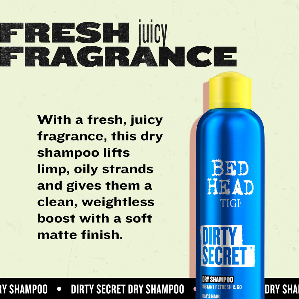 TIGI Bed Head spray applied on dark hair demonstrating no visible residue benefit