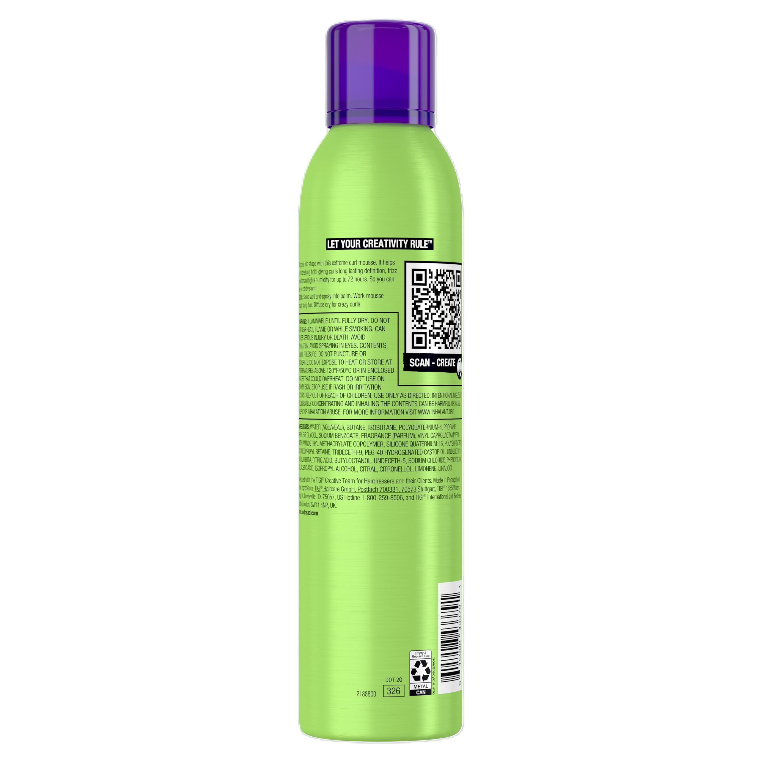 TIGI Bed Head mousse texture swatch showing creamy hold and hydration