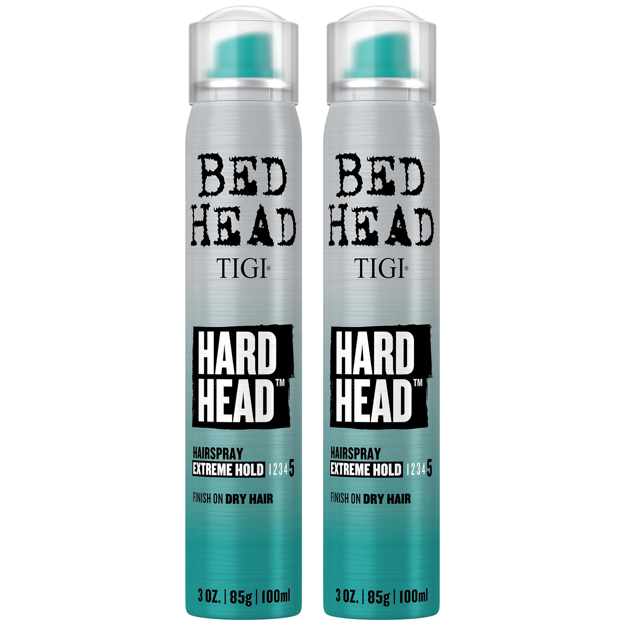 TIGI Bed Head front packaging showing compact travel hairspray with strong hold benefit