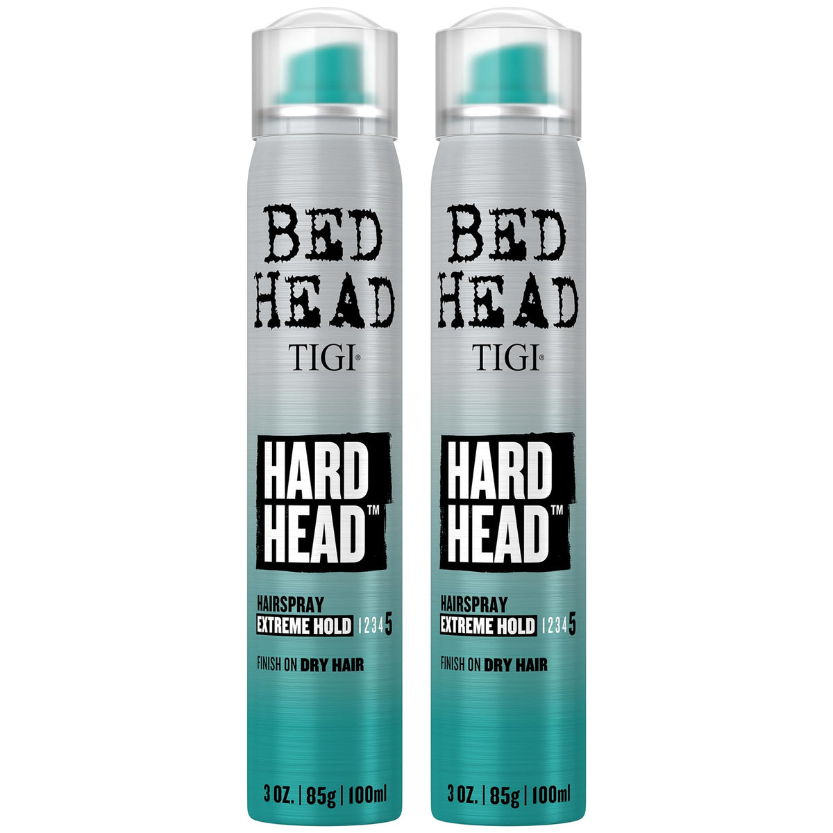 TIGI Bed Head front packaging showing compact travel hairspray with strong hold benefit
