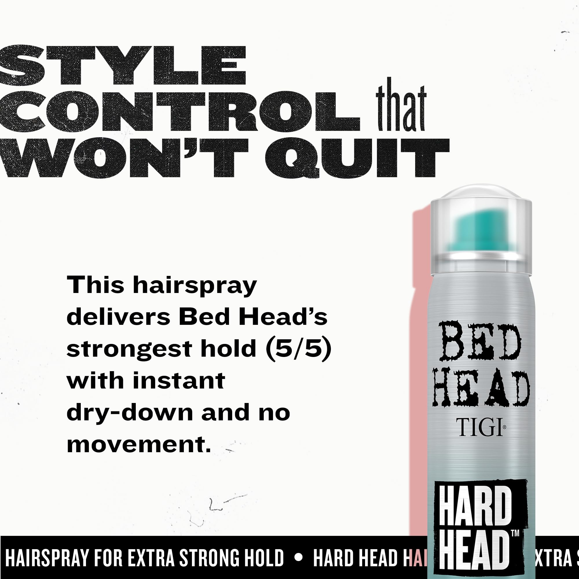 TIGI Bed Head held in hand beside passport showing travel-size convenience benefit
