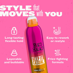 TIGI Bed Head held in hand scale view showing 9.1 oz portability benefit