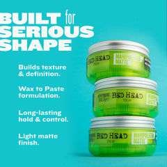 TIGI Bed Head wax warmed on palms for quick activation and control