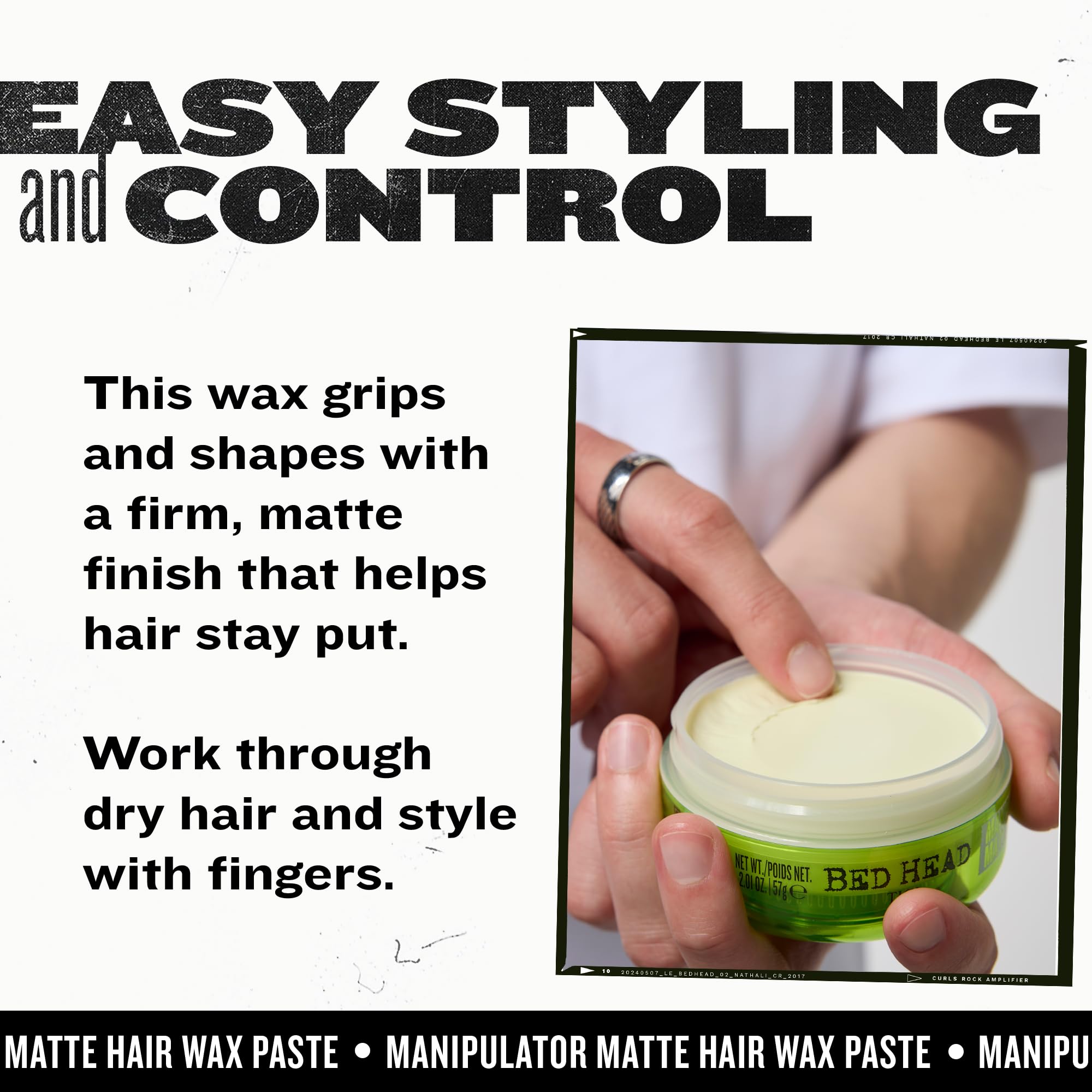 TIGI Bed Head before and after textured style showing matte definition