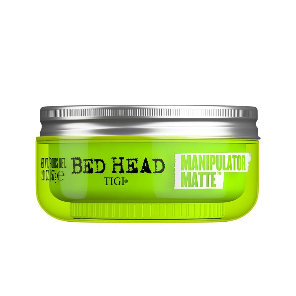 TIGI Bed Head jar front view showing compact packaging and strong hold benefit