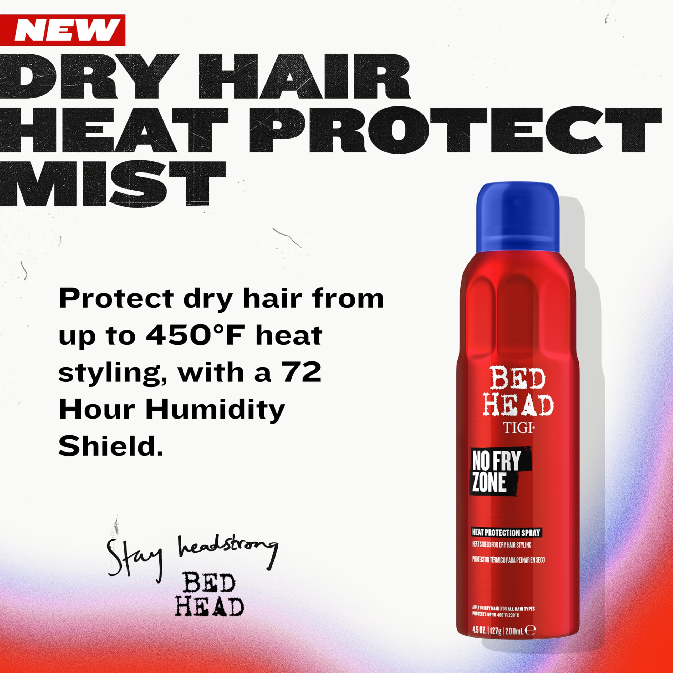 TIGI Bed Head mist being sprayed on dry hair for quick protection
