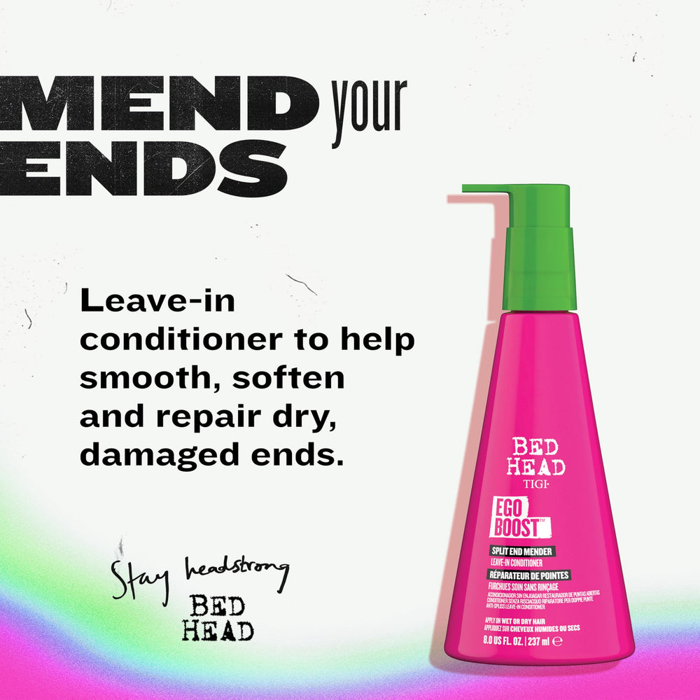 TIGI Bed Head pump and label detail highlighting professional formula benefits