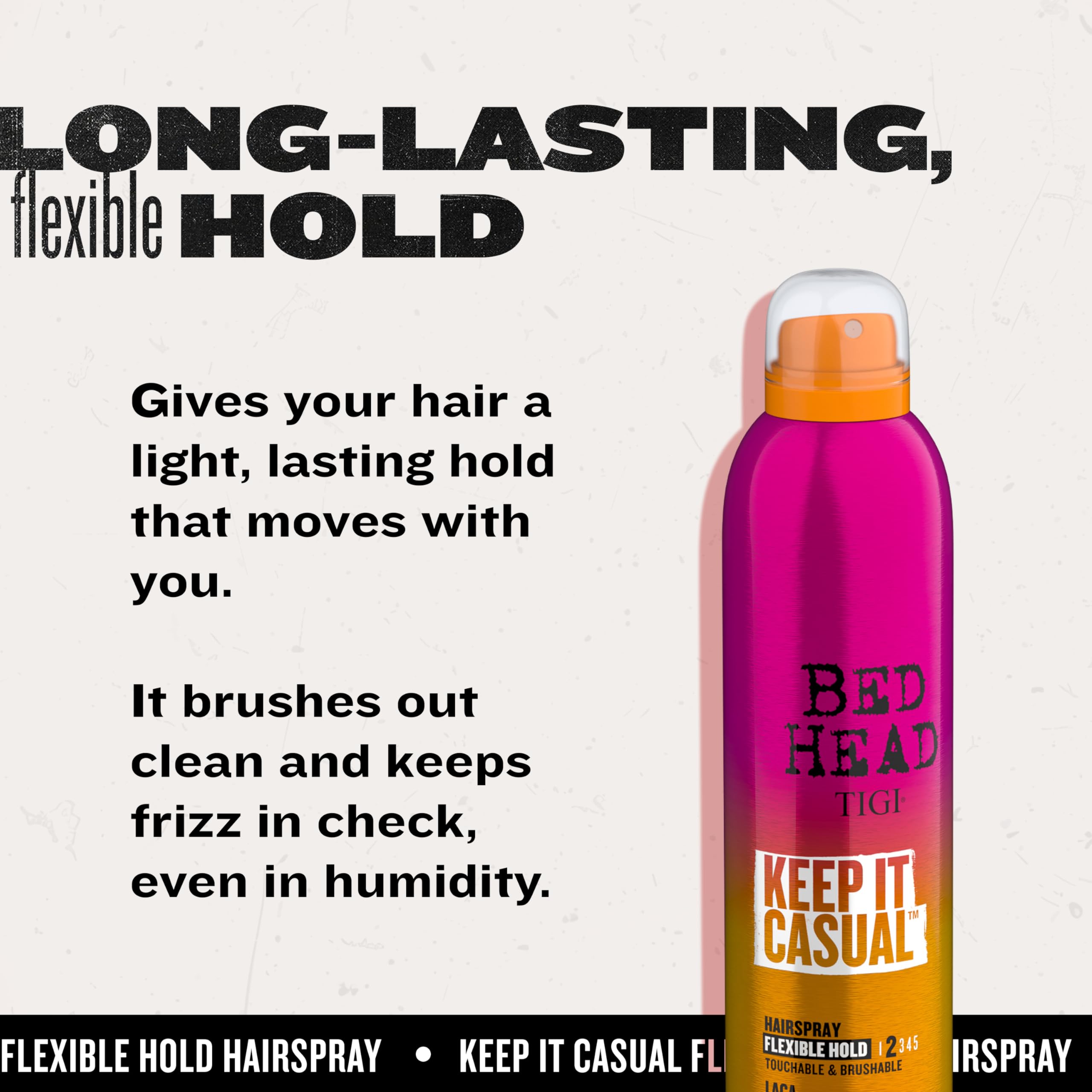 TIGI Bed Head ingredient and label panel showing quick-dry, brushable formula