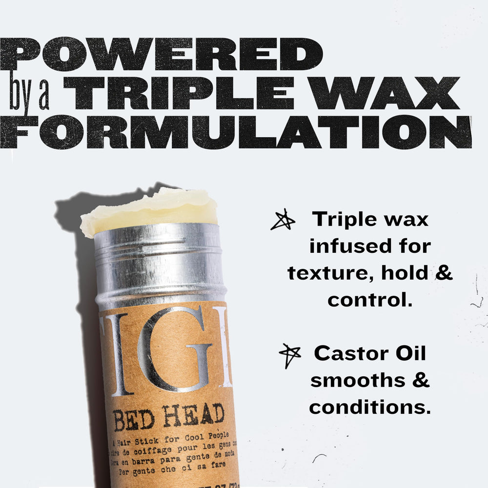 TIGI Bed Head wax stick applied to short hair for precise separation and hold