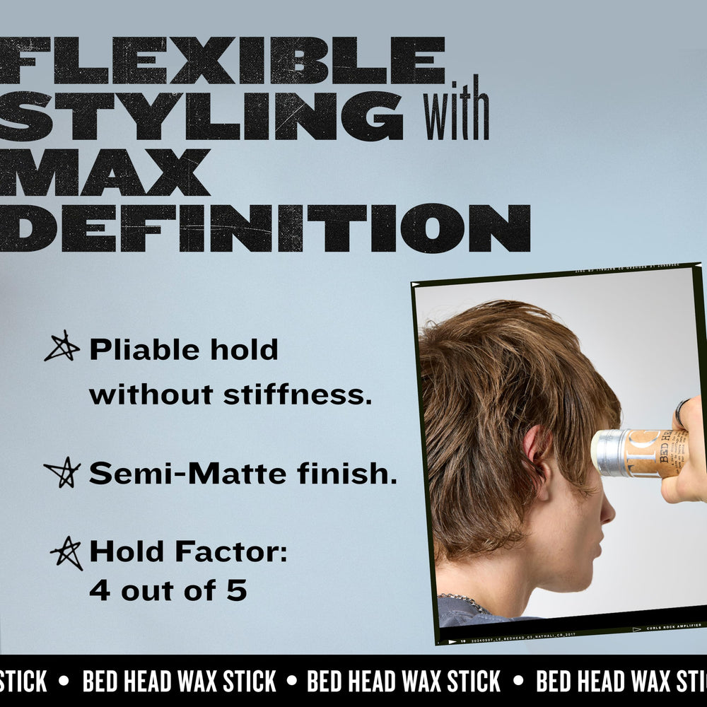 TIGI Bed Head wax stick label view showing ingredient clarity and product benefits