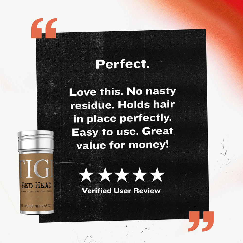 TIGI Bed Head wax stick rubbed on fingertip demonstrating easy workability