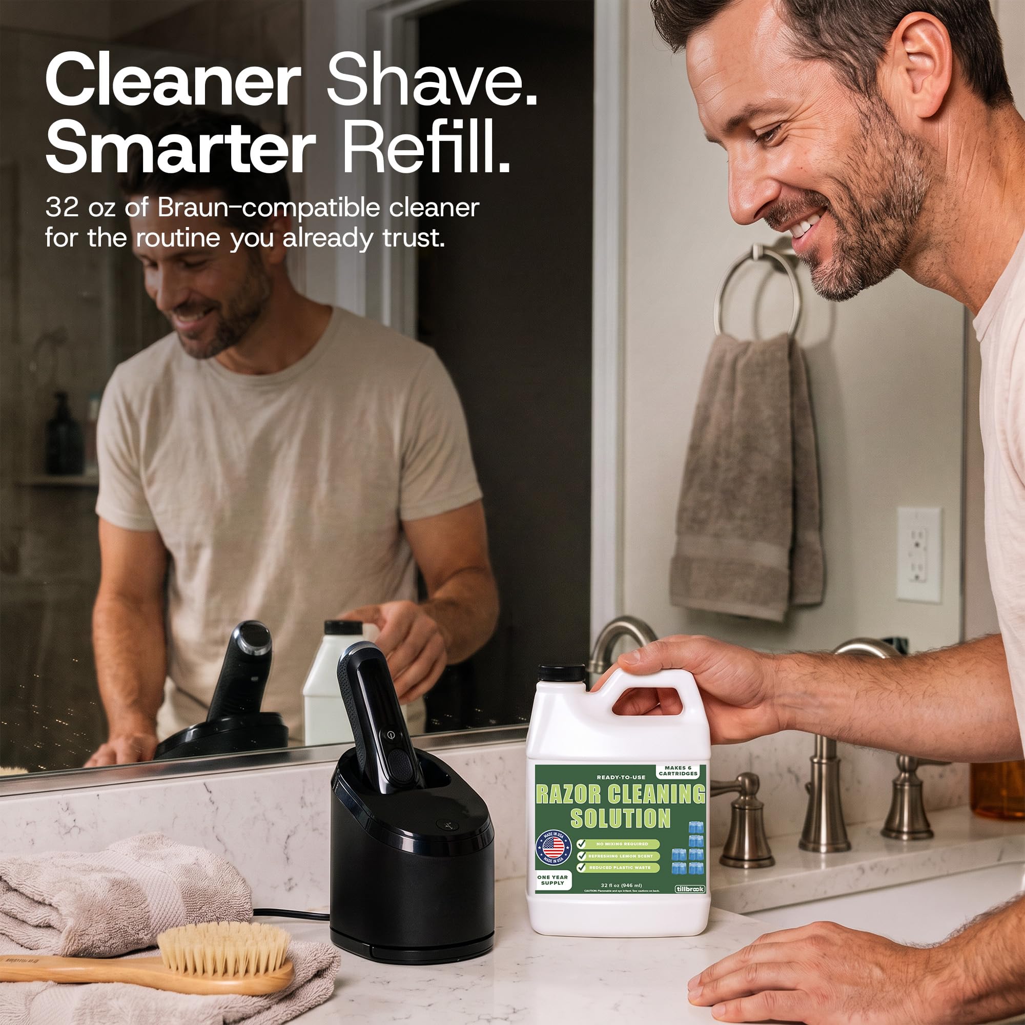 Tillbrook being poured into a Braun Clean & Renew cartridge demonstrating easy refill process