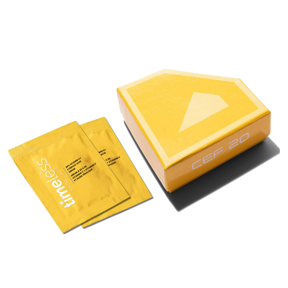 Timeless front packaging showing 28 pouch box and clear product benefit